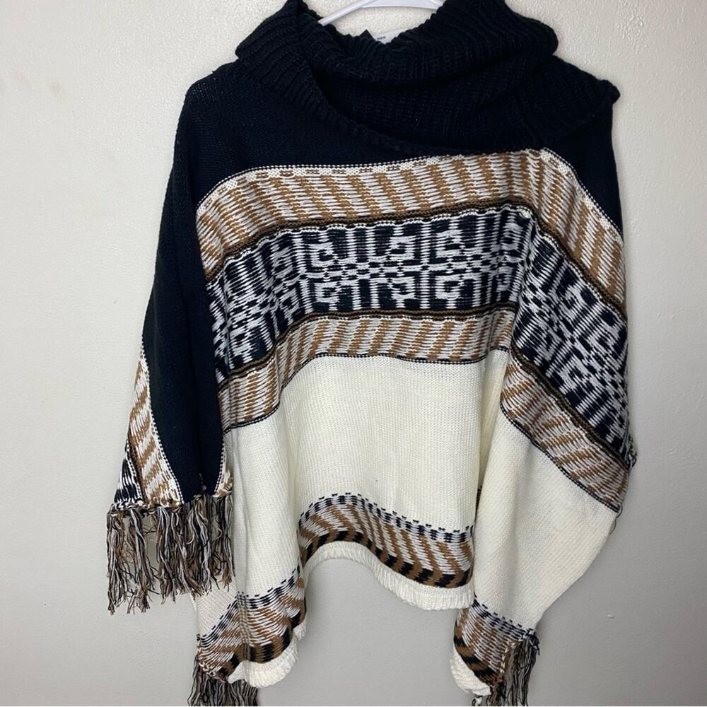 On Blue Castillo Cowl Neck Poncho Sweater